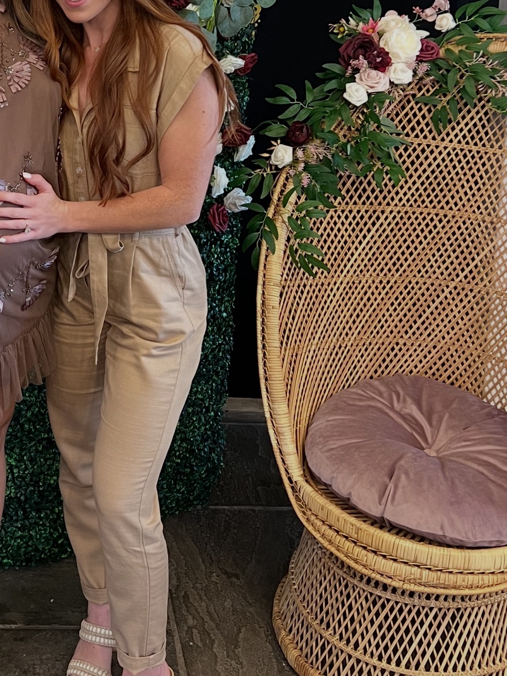 Abercrombie & Fitch Tan Short-Sleeve Tie-Waist Jumpsuit